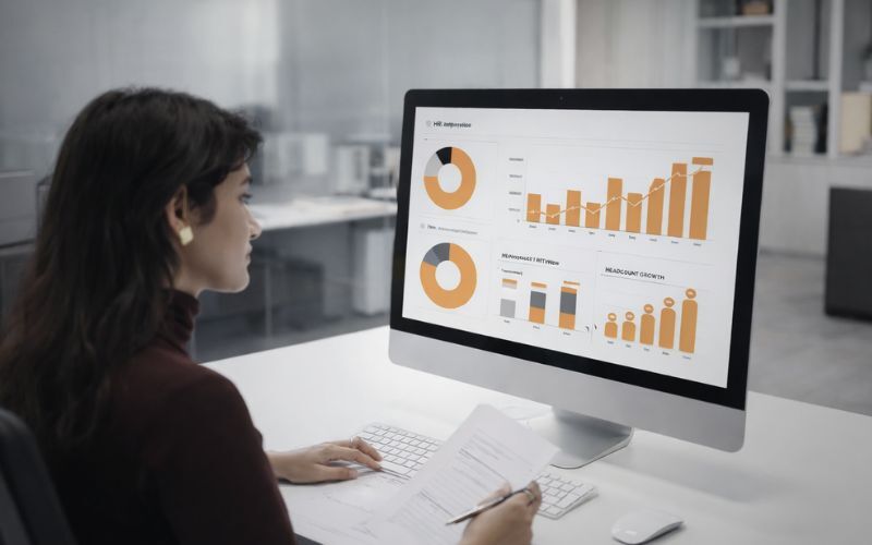 Educator reviewing AI-generated learner readiness dashboards and standardized CV assessments on a laptop in a workforce training classroom setting.